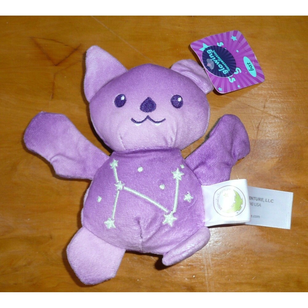 Bat Plush Animal Adventure Star Gazers Glow In The Dark Constellation 6" Purple